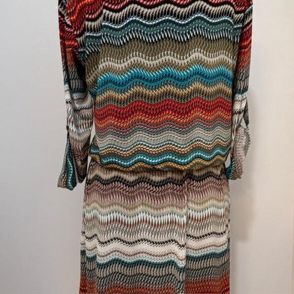 VeronicaM Retro Aztec Dress Sz S Drop Tie Waist Boho Comfort 3/4 Length Sleeve - Picture 9 of 9